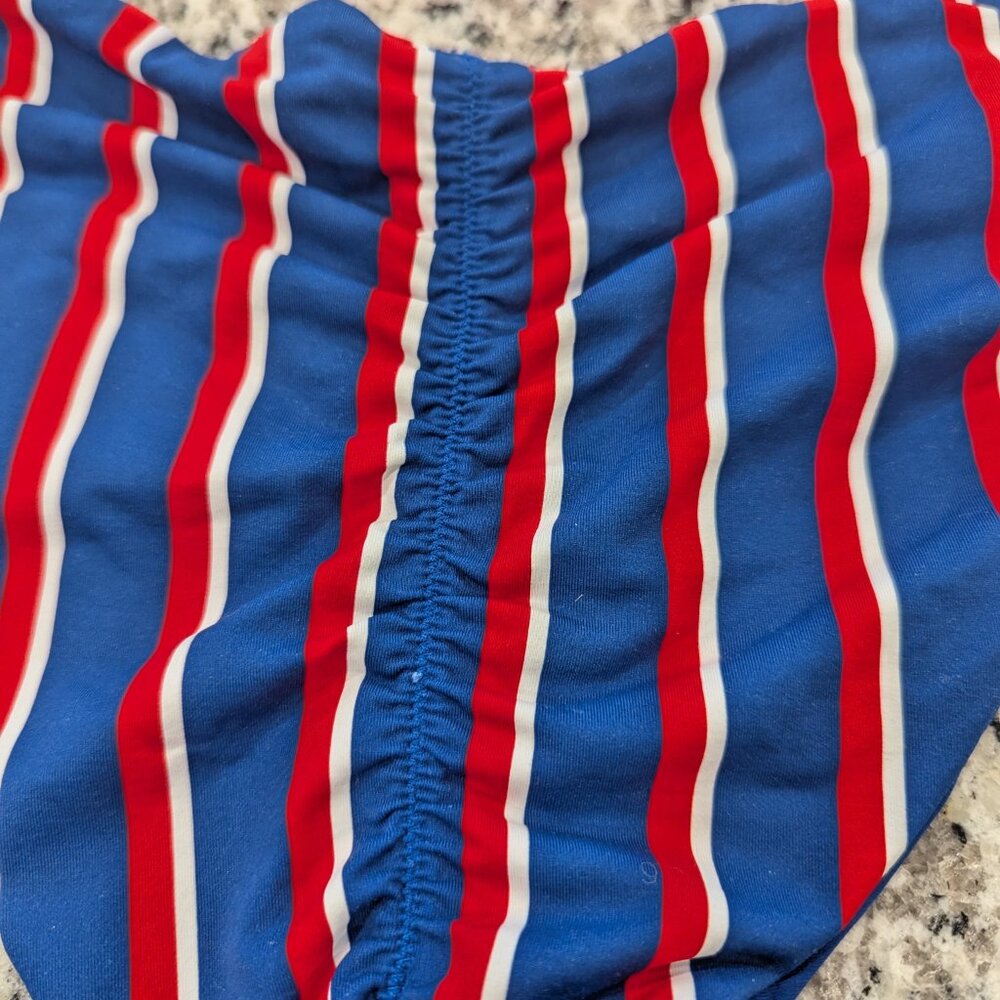 BAHIMI Nwt Striped Bikini Bottoms M Ladder Lace Trim Blue Red White - Picture 3 of 6